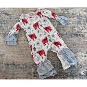 Highland Cow Ruffle Bell Bottom Romper